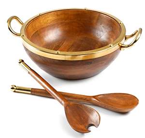 Bol de service en bois de meilleure qualité, ustensiles de cuisine uniques, décoratif en bois d'acacia, en acier inoxydable, design de poignée de rêne - Product Image 6