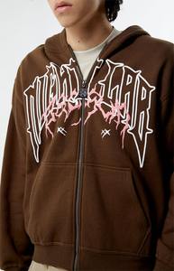 เสื้อฮู้ดมีซิปเต็มตัวผ้าคอตตอนมีฮู้ดพิมพ์ลายด้านหลังพิมพ์พัฟมีตัวอักษรเสื้อครอป100% สำหรับฤดูหนาว - Product Image 3