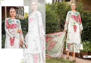 Traje inferior estampado Semi Lawn de algodón puro con parches bordados exclusivos Vestido de fiesta pakistaní para adultos Venta en línea - Product Image 6
