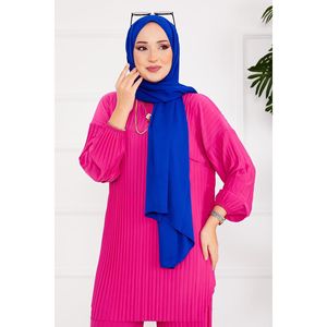Hijab à Motif Confortable Plissé Fuchsia, Ensemble Modeste de 2 Pièces - Product Image 6