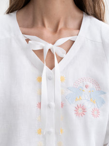 เสื้อผู้หญิงลำลองเรียบง่ายปักมือผ้าฝ้ายทอป๊อปลินคอวีแขนครึ่งซักได้ใส่ได้ทุกฤดูใบไม้ผลิฤดูร้อนฤดูใบไม้ร่วงฤดูหนาว - Product Image 6