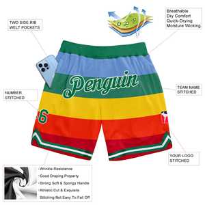 Custom Red for Green-White 3D Pattern Design <b>Rainbow</b> Authentic Basketball <b>Shorts</b> Sportswear 100% Polyester Waterproof - Product Image 2