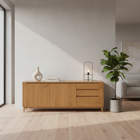 Buffet moderne à deux portes et deux tiroirs pour salon, en chêne massif écologique, avec table de manucure et ensemble de chaises – Vente en gros