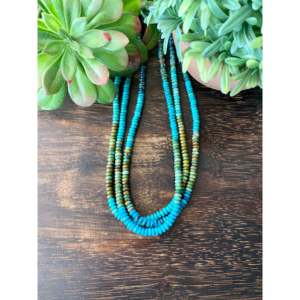 Collier multi-brins de style Navajo, design superposé, multi-turquoises, argent sterling, perles, authentique et authentifié - Product Image 1