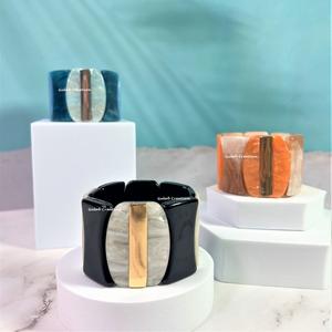 2025 New Arrival Premium Quality Hand Curved Custom Blue Resin Bead <b>Stretch</b> Wide <b>Bracelets</b> Brass Inlay Fashion Wrap <b>Bracelets</b> - Product Image 4