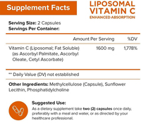 Vitamine C Liposomale 1600mg Antioxydant Haute Absorption Acide Ascorbique Liposoluble Anti-Âge Compléments Vitaminiques pour Tous les Enfants