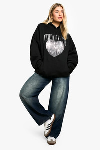 Sudadera con capucha de gran tamaño personalizada con estampado de corazón de la ciudad de Nueva York para mujer, Sudadera con capucha transpirable antiarrugas para gimnasio y ropa de calle para mujer - Product Image 4