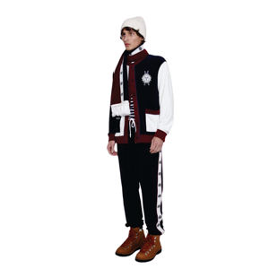 Navy Apres Ski Cabana Jacket Chaqueta unisex versátil con un sol audaz y un emblema de esquís Bordado de pendiente para principiantes y Premium - Product Image 4