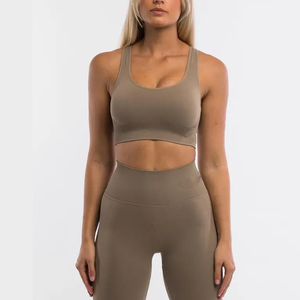 Nouvel ensemble soutien-gorge de sport sans couture sexy à maintien élevé et leggings en Spandex/Nylon avec dentelle et col rond – Confort optimal pour femme - Product Image 2