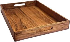 Grand plateau de service rectangulaire en bois d'acacia Assiettes à collation sans danger pour les apéritifs de fête Plateau à fromage Plateau en bois décoratif - Product Image 2