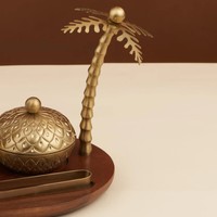 Brûleur d'encens Bakhoor en forme de palmier avec bol Chetai sculpté à la main et plateau en bois – Cadeau idéal pour le Ramadan et l'Aïd – Meilleures ventes dans les pays du Moyen-Orient