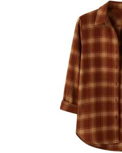 Women Oversized Plaid Button Up Shirt <b>Brown</b> <b>Long</b> <b>Sleeve</b> Casual Flannel Checkered Tunic <b>Top</b> For Autumn Winter WholesaleStyles New - Product Image 3
