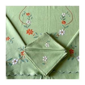 Factory Direct Sale Reliable Cute Little Floral Embroidered 100% Organic Cotton Precise Fabric Customized Pattern Table Cloth - Product Image 6