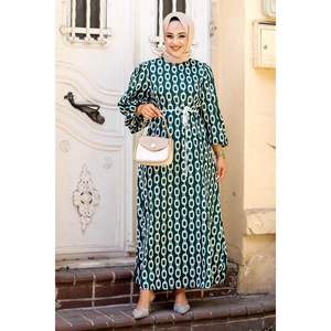 Chain Patterned <b>Satin</b> <b>Hijab</b> Dress Emerald - Product Image 5