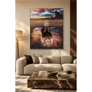 Impression sur toile : Lionceau Fida voyant son reflet dans une boue - Product Image 4