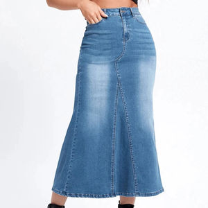 Jupe longue en jean cargo taille haute, nouvelle arrivée été-automne, fente devant, vintage, bleu, ourlet effiloché - Product Image 4