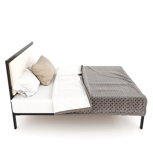 Lit double GN68039 au design japonais moderne avec cadre en fer et bois de caoutchouc massif, taille Queen, mobilier de chambre à coucher - Product Image 4