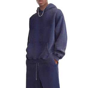 Haute qualité pierre acide lavage sweat à capuche zippé en détresse sunfaded soleil fané hommes personnalisé pull éponge français Double fermeture éclair à capuche - Product Image 2