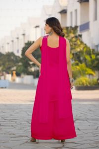 Traje Palazzo de estilo Bollywood de lujo para fiestas Trabajo de hilo exquisito y diseño de cuello moderno - Product Image 3