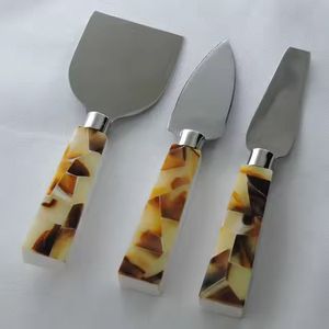 Juego de cuchillos de queso hechos a mano reales clásicos, cubiertos negros elegantes, mango de madera de resina de melocotón, herramientas de ensalada de acero inoxidable de lujo - Product Image 1