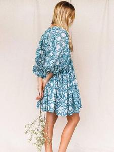 Robe pour femmes élégante en coton imprimé main avec motif de couture Maxi Standard grande taille nouveauté vêtements pour femmes robe personnalisée - Product Image 5