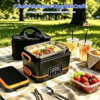 Boîte à lunch chauffante rechargeable, design divisé, batterie 9000 mAh, chauffage rapide sur 5 côtés, chauffe-plat portable 1,5 L pour la maison et le bureau