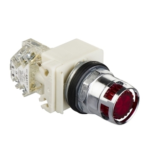 Interruttori SCHNEIDER ELECTRIC Harmony 9001K con pulsante illuminato a ritorno a molla da 30 mm, rosso, con protezione in metallo, 9001K3L38RH13 - Product Image 1