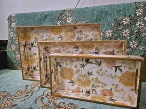 Luxury Wood Printed <b>Tray</b> Set with Polished Finish for Stylish Food Beverage Serving Checkered Design Birthday Baptism Occasions - Product Image 2