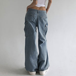 Jeans à jambes larges délavés pour femmes pantalons à poches latérales amples plissés Streetwear jean petit ami prix raisonnable Service OEM - Product Image 3