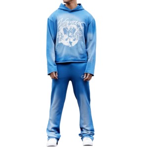Sudadera unisex con lavado ácido, sudadera informal de 100% algodón con capucha y conjuntos de Jogger de talla grande, venta al por mayor, trajes de sudor elásticos de 2 piezas - Product Image 1