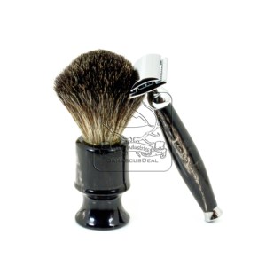 Juego de afeitado de maquinilla de afeitar DE, madera Natural, cuerno de Búfalo, oro, doble filo, desechable, húmedo - Product Image 4