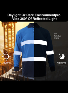 Hi Viz 100% Polyester Blue Safety Polo <b>T</b>-<b>Shirt</b> with LED Flash Reflective Safety Polos Workwear for Mining & Construction - Product Image 3