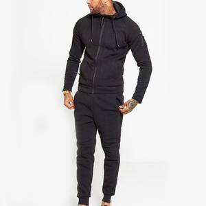 Conjuntos de chándal de dos piezas de otoño con cremallera de lana informal para hombre, de entrenamiento y pantalones de chándal Sudadera con capucha, servicio OEM ODM - Product Image 3