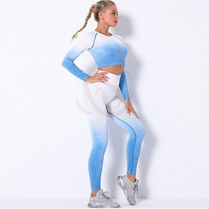 Ensemble de yoga deux pièces pour femme avec logo personnalisé, taille haute élastique, respirant, 100 % coton, comprenant un soutien-gorge et un legging - Product Image 2