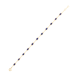 Conjunto de bisel apilable minimalista, pulsera de estación de zafiro azul de 5x3mm, joyería unisex de oro amarillo de 18 quilates, piedras preciosas de alto grado para el día a día - Product Image 6