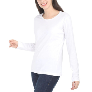 Camiseta de algodón de alta calidad para mujer, manga larga, diseño OEM, Logo, Jersey, estilo tejido, Spandex, venta al por mayor, camisetas para mujer - Product Image 2