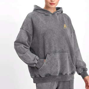 เสื้อสเวตเตอร์โอเวอร์ไซส์ผู้หญิงผ้าคอตตอนผ้าโพลีเอสเตอร์สีพื้นลำลองสำหรับฤดูหนาวแบบวินเทจซีดจาง - Product Image 4