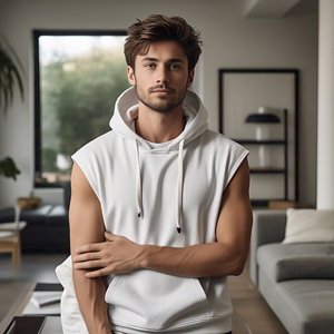 OEM Winter Sublimation <b>Sleeveless</b> <b>Hoodie</b> Men's Workout Gym Regular Fit Printed Fleece Windproof Breathable - Product Image 5