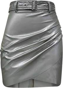 Jupe courte en cuir tendance brillante 2026, couleur bonbon, vêtements pour femmes, mini-jupe - Product Image 3