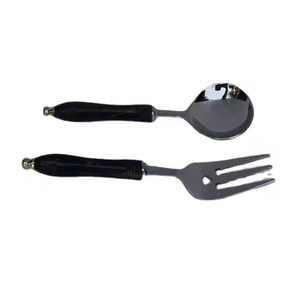 New Arrival Bone Inlay Handle in Antique Finish Salad <b>Server</b> Set in Steel Polished Handles Flatware Steel Salad Set - Product Image 3