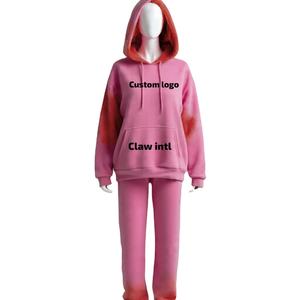 ชุดเสื้อมีฮู้ดสำหรับสตรีทแวร์กางเกงบานล้างกรดชุดวอร์มใส่เล่นเลานจ์ออกแบบโลโก้ได้ตามต้องการ - Product Image 3