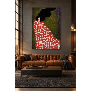 Fida Woman enveloppée dans une cape à motif de corail rouge, impression sur toile - Product Image 2