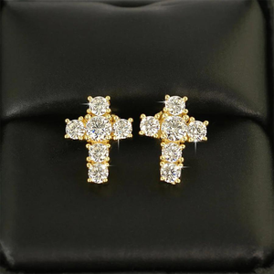 14K <b>Gold</b> Fine Jewelry VVS1 Moissanite Diamond Cross Studs <b>Earrings</b> for <b>Men</b> and Women - Product Image 5