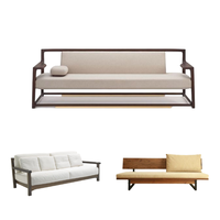 Meubles de jardin, style Chesterfield, canapé modulaire inclinable en bois de teck massif moderne, trois places, tissu et cuir, vente en gros