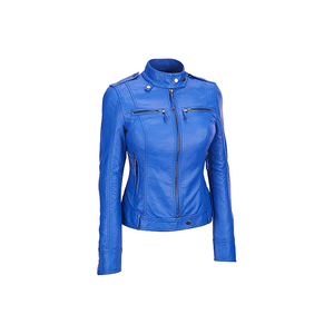 Chaqueta de cuero de moda de gama alta para mujer Diseño de moto clásico de piel de oveja genuina con cuello levantado y corte ajustado - Product Image 2