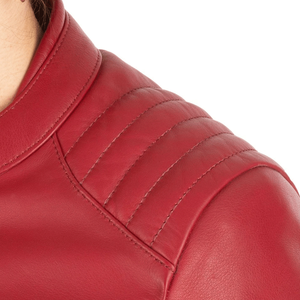Veste de moto en cuir véritable rouge pour motocyclistes Veste de moto en cuir de piste protégée CE pour hommes - Product Image 3