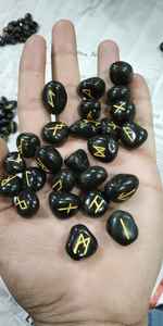 Natural Black Agate Obsidian Runes <b>Set</b> 25 Pieces Handmade Reiki Healing Eco-Friendly Souvenir - Product Image 4