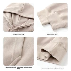 Sweat-shirt à capuche décontracté pour homme en molleton uni à manches longues avec fermeture éclair 100% coton Nouveauté pour la saison automne-hiver - Product Image 4