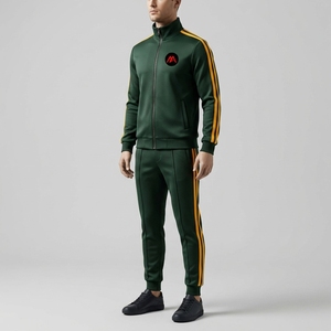 Conjunto Deportivo para Hombre en Verde Oscuro, Chaqueta Deportiva con Cierre Completo, Pantalones Jogger con Franjas Laterales Doradas, Ropa Deportiva para Entrenamiento, Gimnasio, Running y Fitness - Product Image 2
