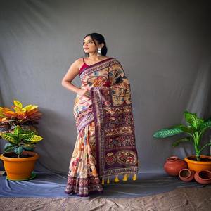 Saree ผู้หญิงผ้าฝ้ายพิมพ์ลาย kalamkari แฟชั่นช้อปปิ้งออนไลน์ผู้ผลิตและผู้จัดจำหน่ายจาก surat ที่มีอัตราต่ำสุด - Product Image 1
